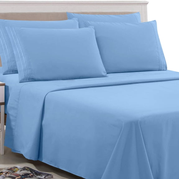Lux Decor Collection Solid Bed Sheet Set (King, Blue), 4 Piece Deep Pocket 1800 Series Microfiber Bed Sheet Set Contains (1 Fitted Bed Sheet, 1 Flat Sheet, 2 Pillow Covers)