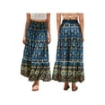thumbnail image 2 of Suagox Women's Long Swing Skirt Boho Style Fashion Print Elastic Waist A-Line Ruffle Skirt for Party Club, 2 of 10