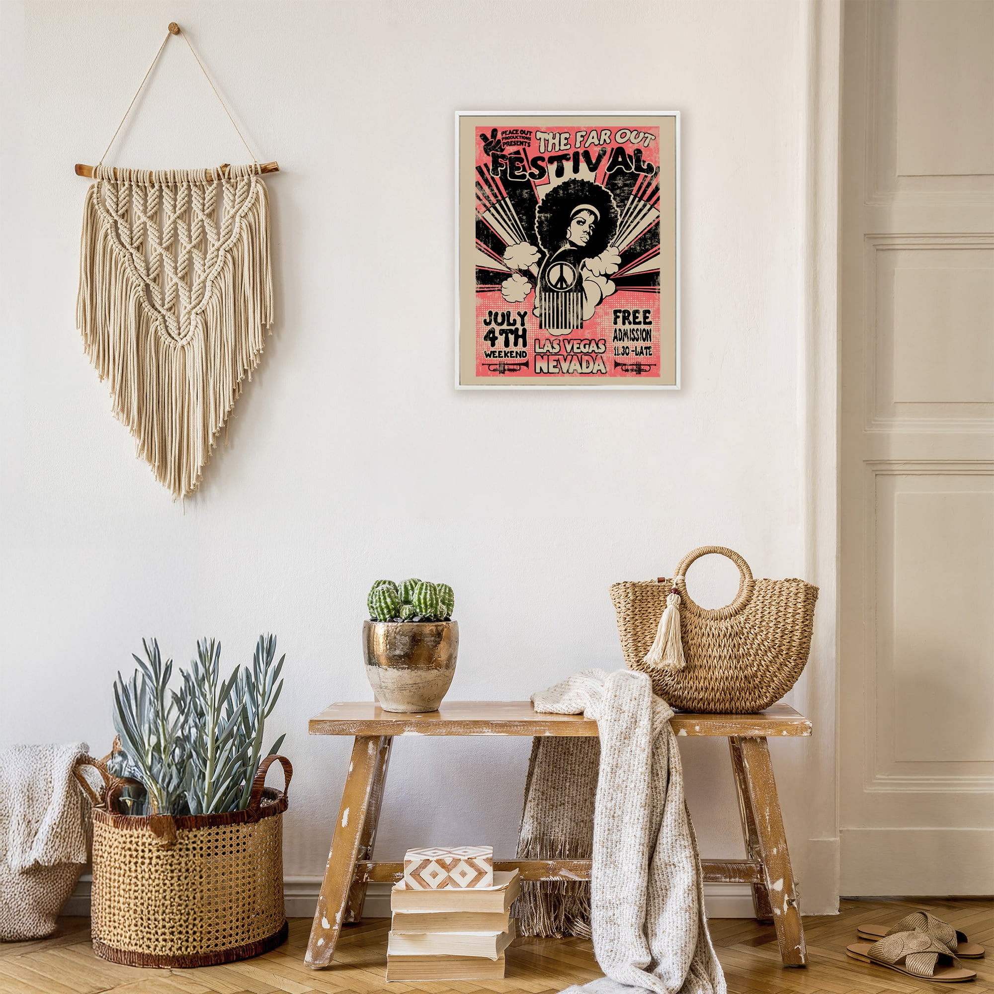 Stupell Industries Retro Far Out Festival Poster White Framed Giclee Art, design by Ali Chris