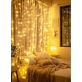 thumbnail image 4 of Ahot  2 Pack 300 LED Fairy Curtain Lights, 9.8ft x 9.8ft Warm White Curtain String Lights, USB Plug in 8 Lighting Modes LED Christmas String Hanging Lights with Remote for Bedroom Indoor Outdoor, 4 of 14