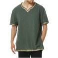 thumbnail image 1 of Camisas de Manga Corta de los Hombres Estilo Étnico Impreso Hendidura Cuello en V, Ligero Top Transpirable para la Primavera Y el Verano, 1 of 5