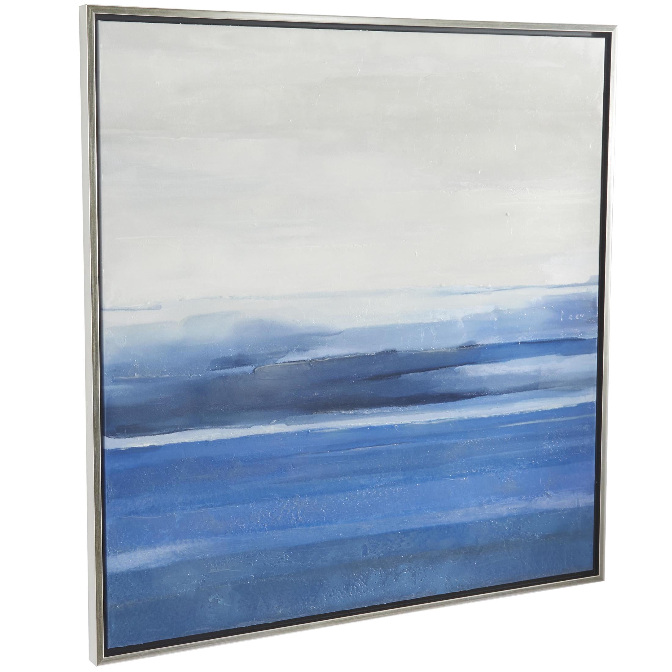 37" x 37" Abstract Ocean Inspired Landscape Framed Wall Art with Silver Frame, by DecMode
