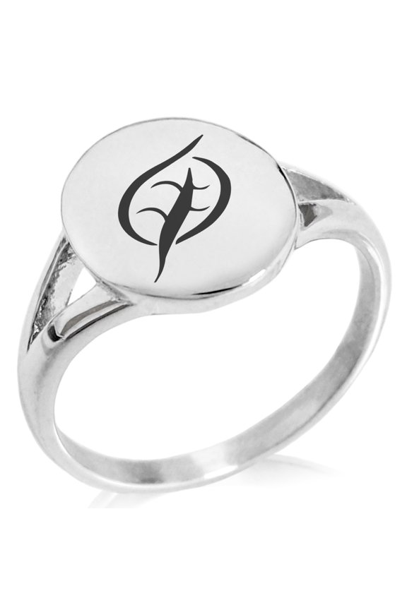 Stainless Steel Elemental Earth Nation Minimalist Oval Top Polished Statement Signet Ring