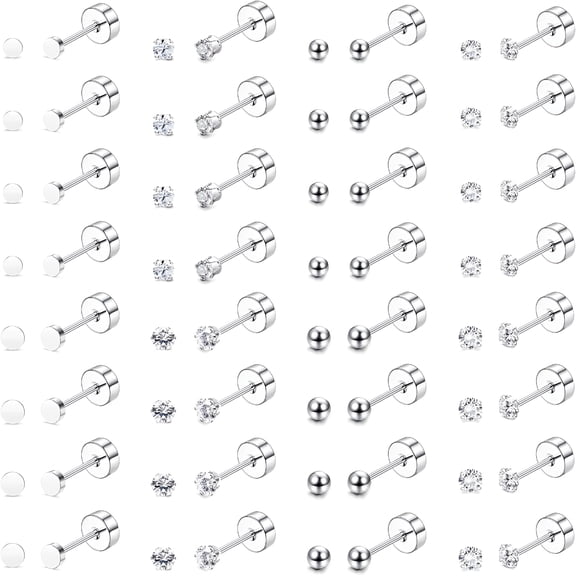 DESIGNICE 16 Pairs Tiny Cartilage Stud Earrings for Women Men Surgical Steel Flat Back Cartilage Earrings Hypoallergenic Cubic Zirconia Tiny Ball Studs Earrings 2Mm 3Mm Tragus Daith Piercing