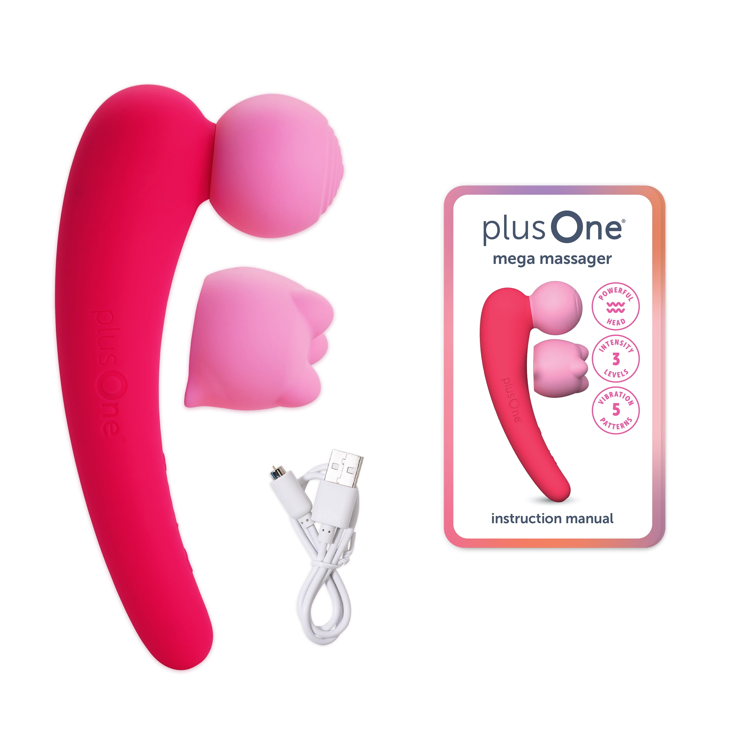 plusOne Mega Massager, Powerful Head, Additional Attachment, 15 Vibration Patters, Waterproof
