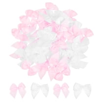 100Pcs Mini Ribbon Bow 1" Mini Fabric Satin Ribbon Flower Bows for Craft DIY Sewing Wedding Birthday Party Pink & White