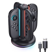 Mumba Magnetic Charging Station Compatible with Nintendo Switch 2, 4-in-1 Fast Charging Dock for Joy-Con Controllers, Dual-Direction Design with 9 RGB Lights, Overcharge Protection & USB-C Cable