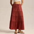 thumbnail image 5 of Women's Cotton Maxi Skirt, High Waist Elastic Lace-Up A-Line Swing Skirt, Bohemian Long Skirt for Beach, Vacation and Summer,Wine,M, 5 of 9