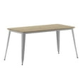thumbnail image 2 of BizChair Commercial Indoor/Outdoor Dining Table with Umbrella Hole, 30" x 60" All Weather Brown Poly Resin Top and Silver Steel Base, 2 of 10