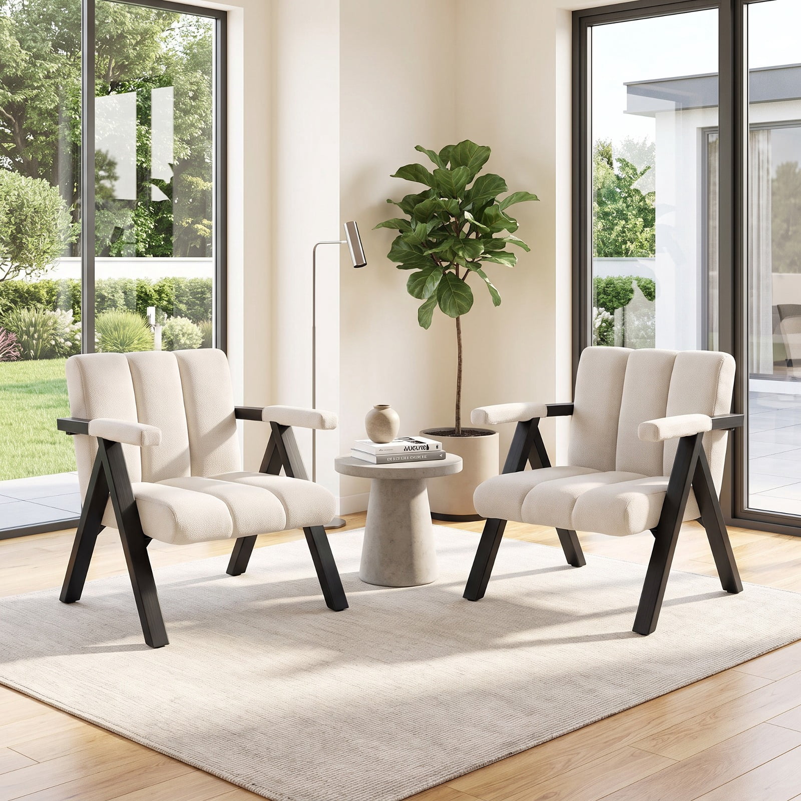 Furnibear Oversized Accent Chair with Metal Frame Ergonomic Armrests and Removable Cover for Living Room Reading Nook and Office, Beige