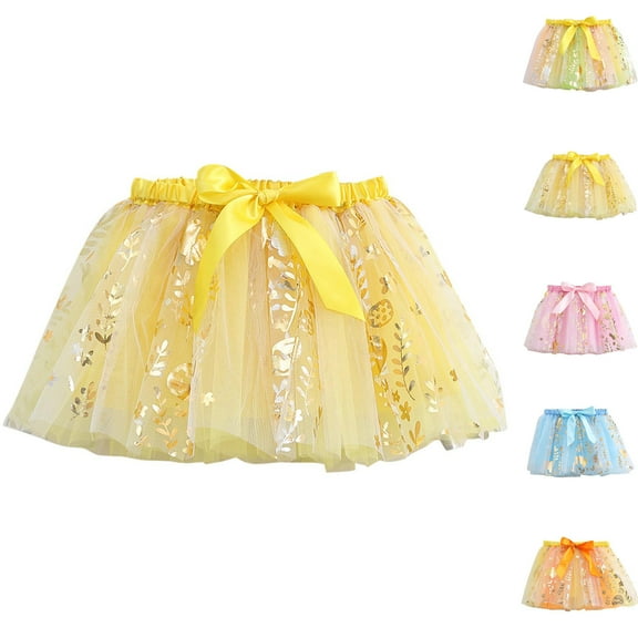 Eltusu Girls Mesh Skirts , Party Tutu Skirts Elastic Waistband Performance Mini Skirts Yellow Size 6 T