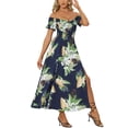 thumbnail image 2 of Vestidos florales INSPIRE CHIC para mujer, vestido midi de playa sin hombros de verano XS azul oscuro, 2 of 6