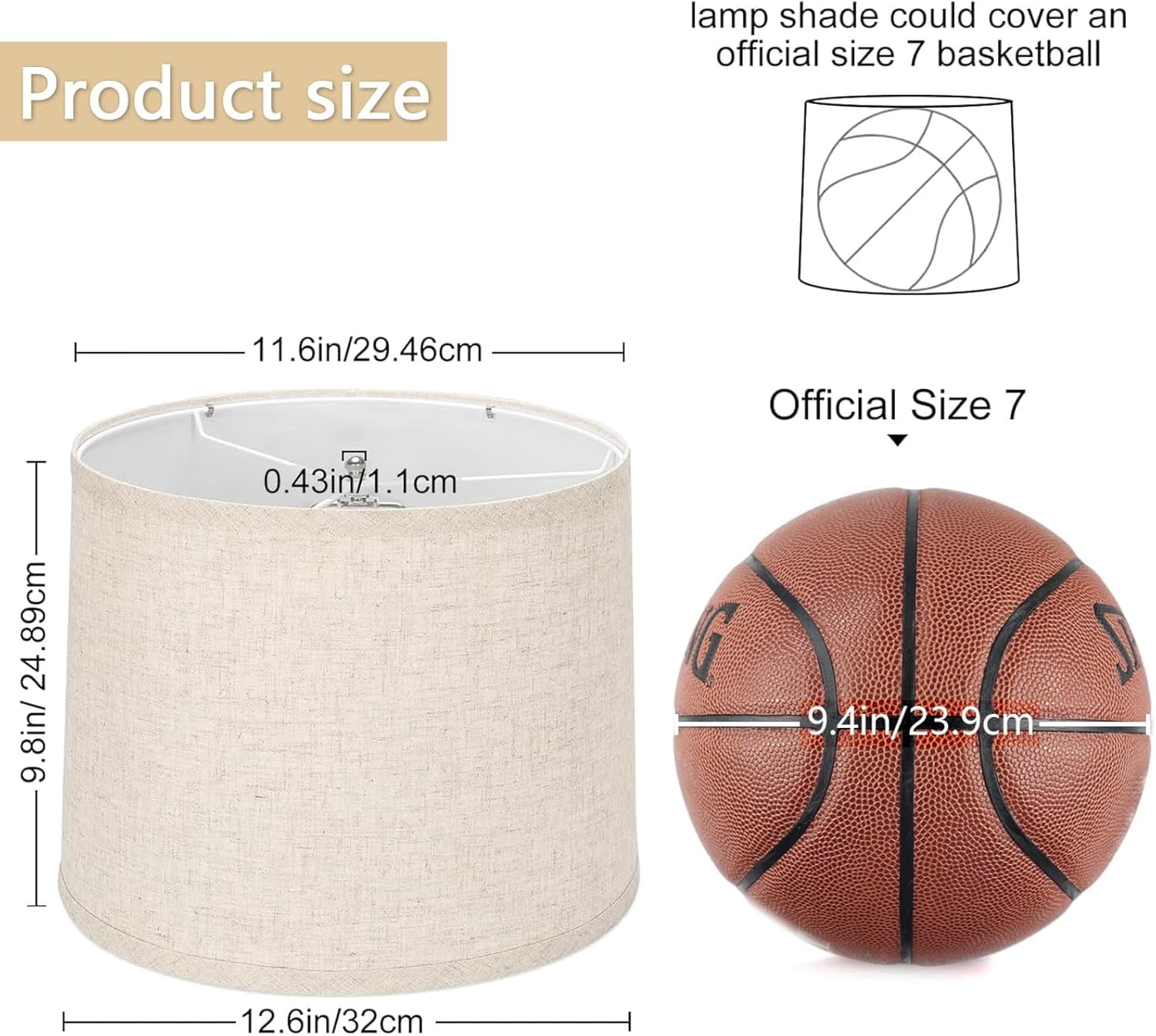 drum lamp shades Set of 2 for table lamps – 11.6" Top x 12.6" Bottom x 9.8" High,  Medium Beige Lampshades for floor lamps (Spider Fitter), Natural Linen Handcrafted with Easy Assembly