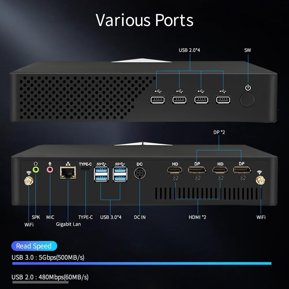 Mini PC Gaming i9-9900KF, Desktop Computer GeForce RTX3050 8G, Windows 11 Pro, 16G DDR4 RAM 2T NVME SSD, 8K,HDMI*2, DP*2 Four Display, WiFi6 Bluetooth 5.2 for Gaming/Design