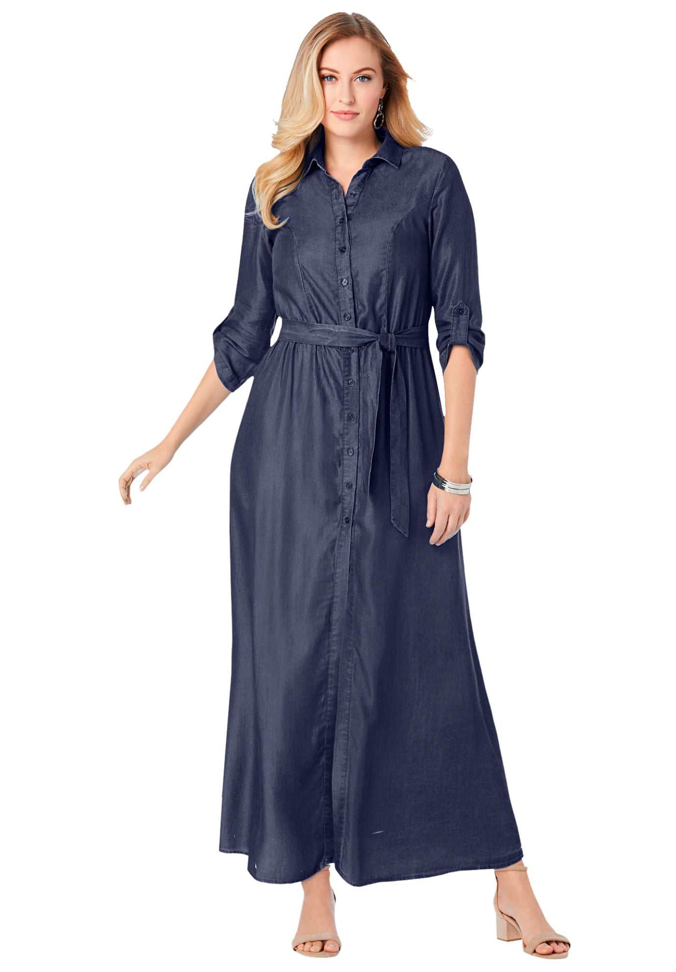 Jessica London Plus Size Denim Maxi Dress Soft Denim - 24 W, White - Walmart.com