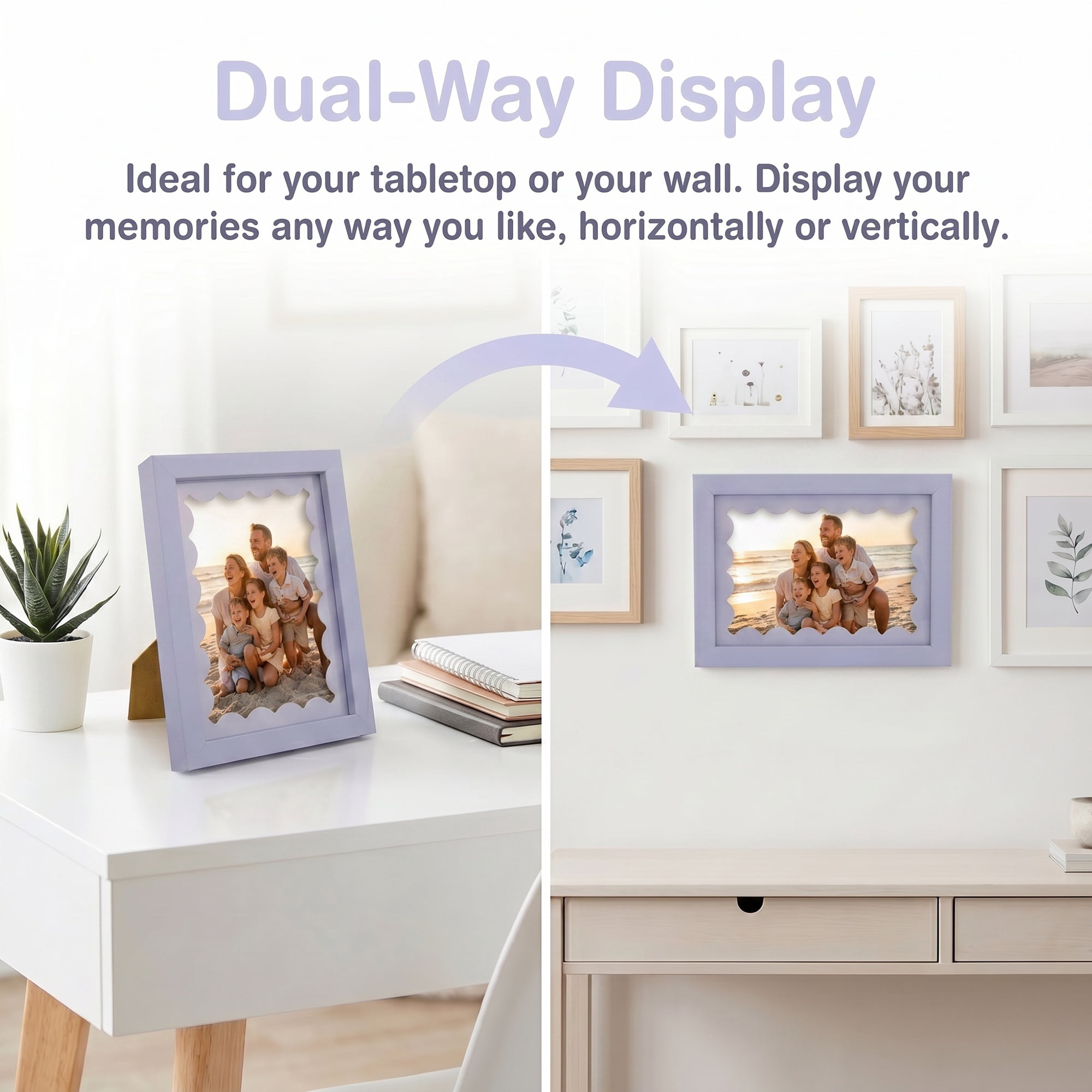 Unique Bargains Cute Wavy Picture Frame MDF Wood for Tabletop Display Purple 5" x 7"