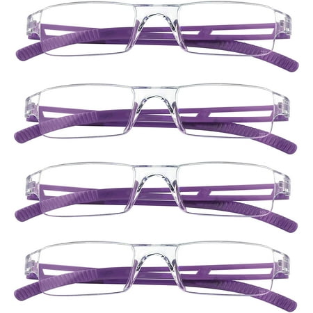 4 Pairs Reading Glasses, Blue Light Blocking Glasses, Computer Reading Glasses for Women and Men, Fashion Rectangle Eyewear Frame(4 Purple, +2.75 Magnification)