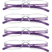 4 Pairs Reading Glasses, Blue Light Blocking Glasses, Computer Reading Glasses for Women and Men, Fashion Rectangle Eyewear Frame(4 Purple,  1.00 Magnification)