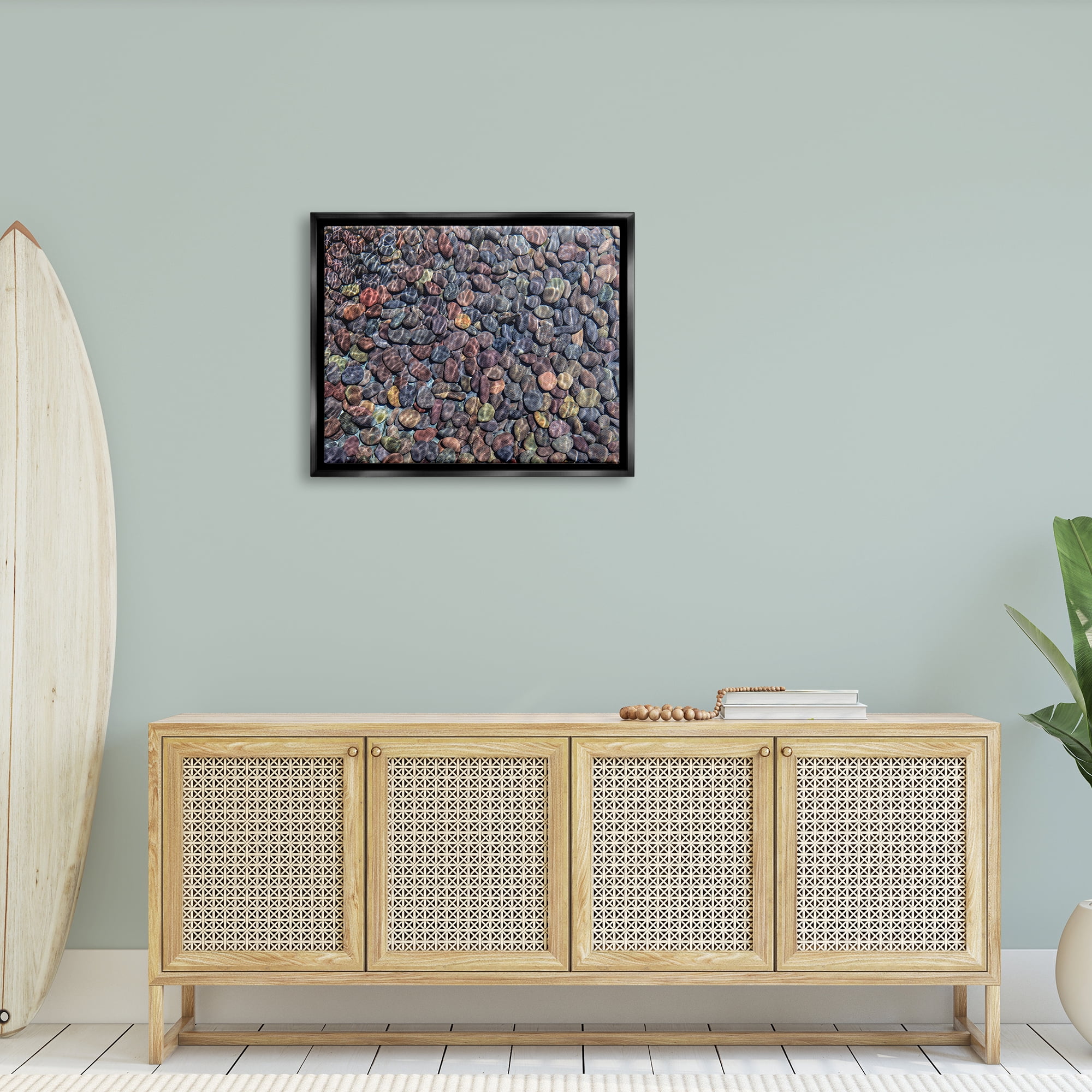 Stupell Ocean Ripples Underwater Pebbles Landscape Photography Black Floater Framed Art Print Wall Art