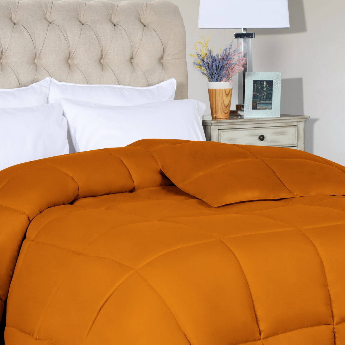 Superior Solid Comforter Down Alternative Bedding, Queen, Dusty Orange