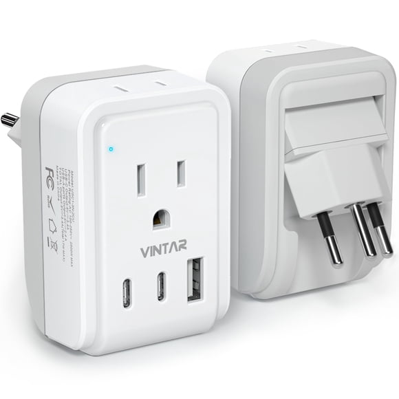1 Pack Brazil Travel Adapter, VINTAR Foldable Type N Plug Adapter with 2 AC Outlets 3 USB Ports(2 USB C), Brazil Outlet Power Plug
