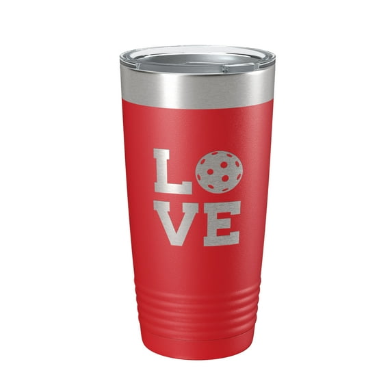 Pickleball Love Tumbler Travel Mug Insulated Laser Engraved Coffee Cup Pickle Ball Gift 20 oz Red