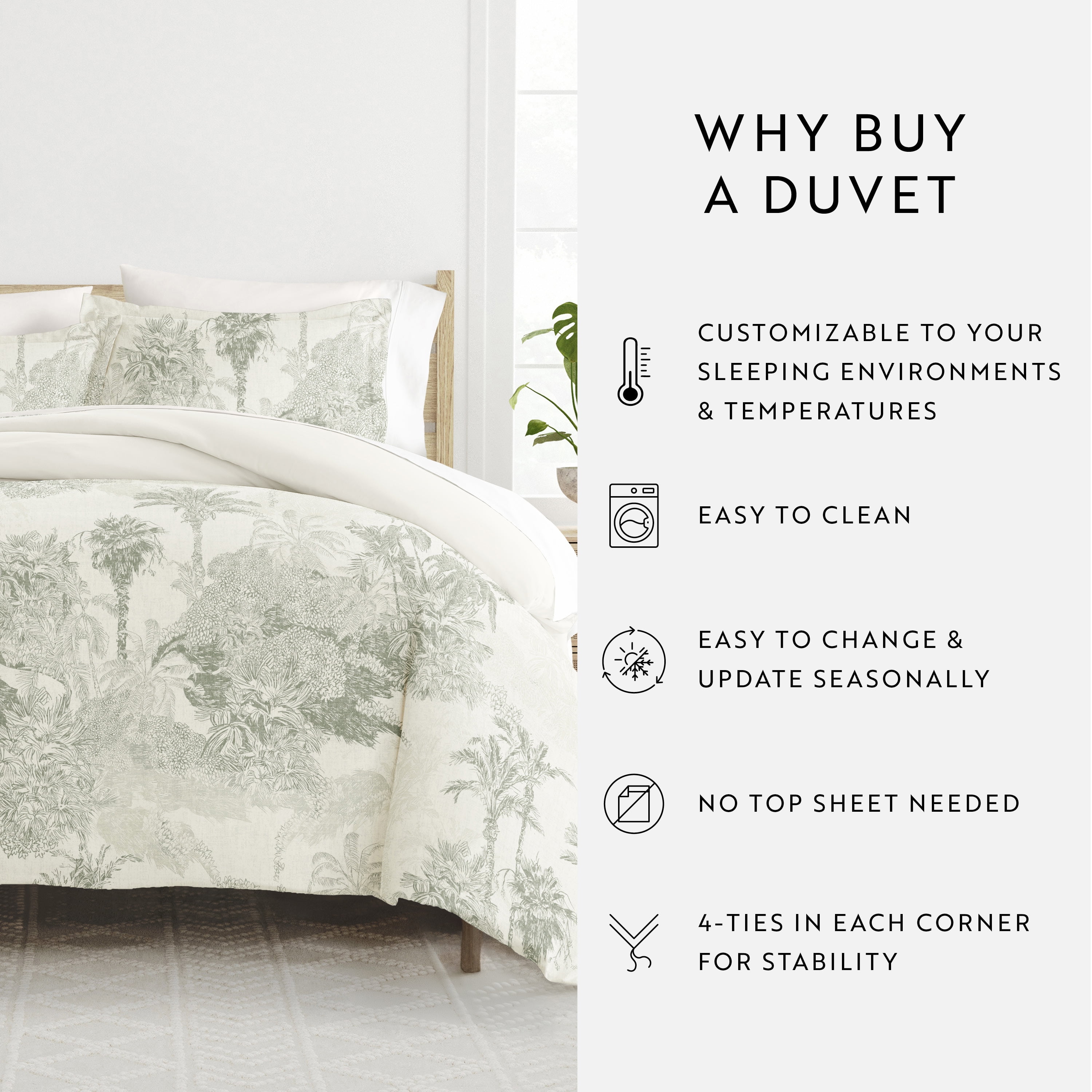 Noble Linens Parbor Stripe Eucalyptus 3 Piece Patterned Duvet Cover Set, Twin