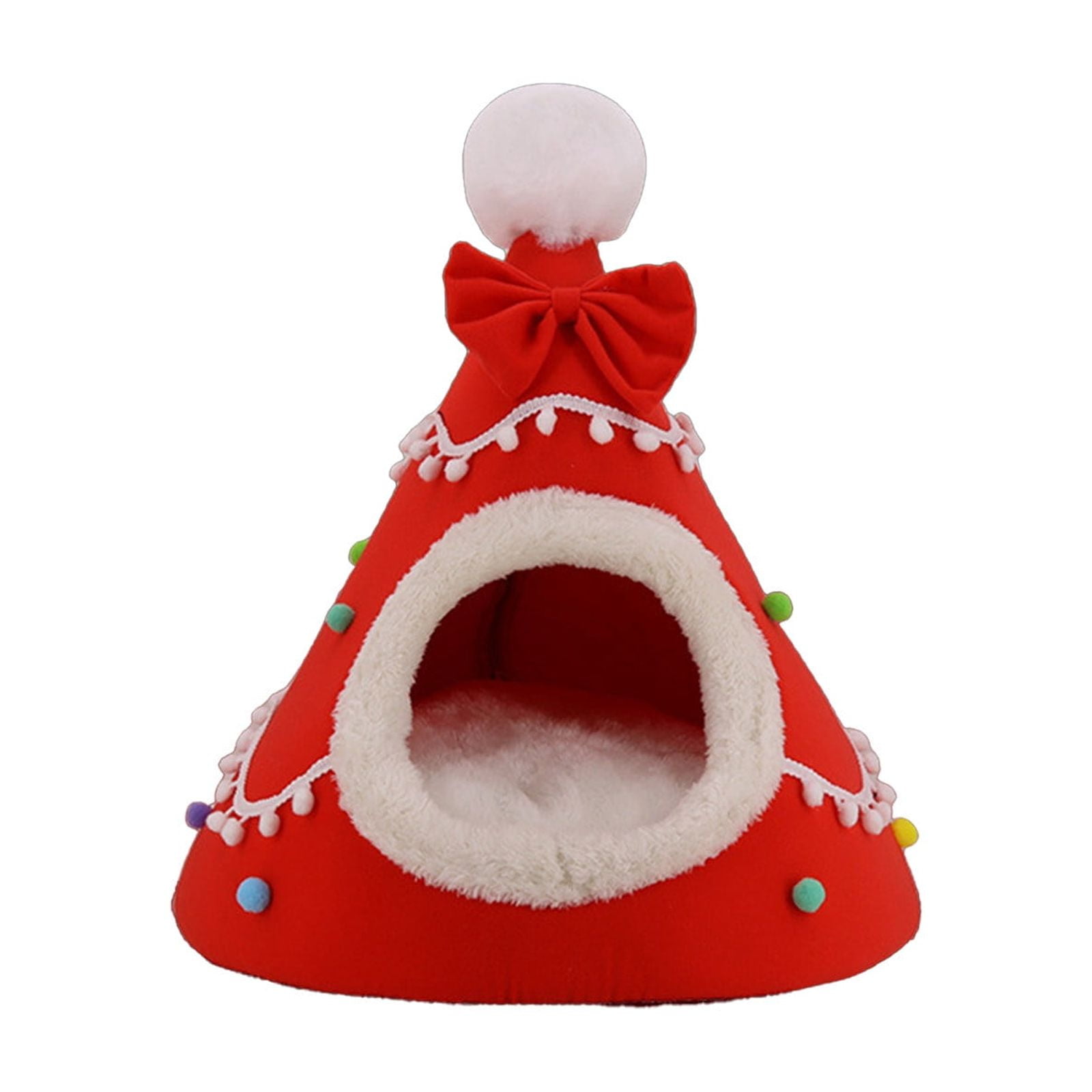 Nebwoak Soft Nest for Dog and Cat Christmas Candy Pet Bed Pet Villa Kitty Bed Dog Bed Winter Warm Cats Bed Yurt Pet Houses Pet Tent House