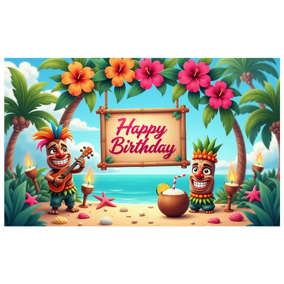 Decorative Design Tropical Birthday Banner Colorful Theme Party Decoration Birthday Decor Celebration Banner for Beach Party Luau Celebration Kids Party