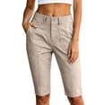 thumbnail image 5 of HomeDM Capri Pants for Women Knee Length Casual Work Cargo Shorts Beige Cropped Pants with Pockets Size L, 5 of 6