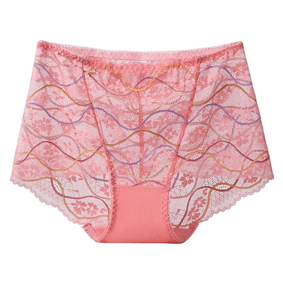 ZQUUVOU Women's High Waist Lace Underwear Floral Lace Briefs Full Coverage Panties Breathable Comfortable Underwear Daily Pink