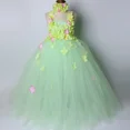 thumbnail image 4 of Vestido de tutú verde claro para niña con flores, vestido de fiesta de cumpleaños para boda para niña, vestido de baile para niña, vestido de princesa de hadas con flores de tul, 4 of 5
