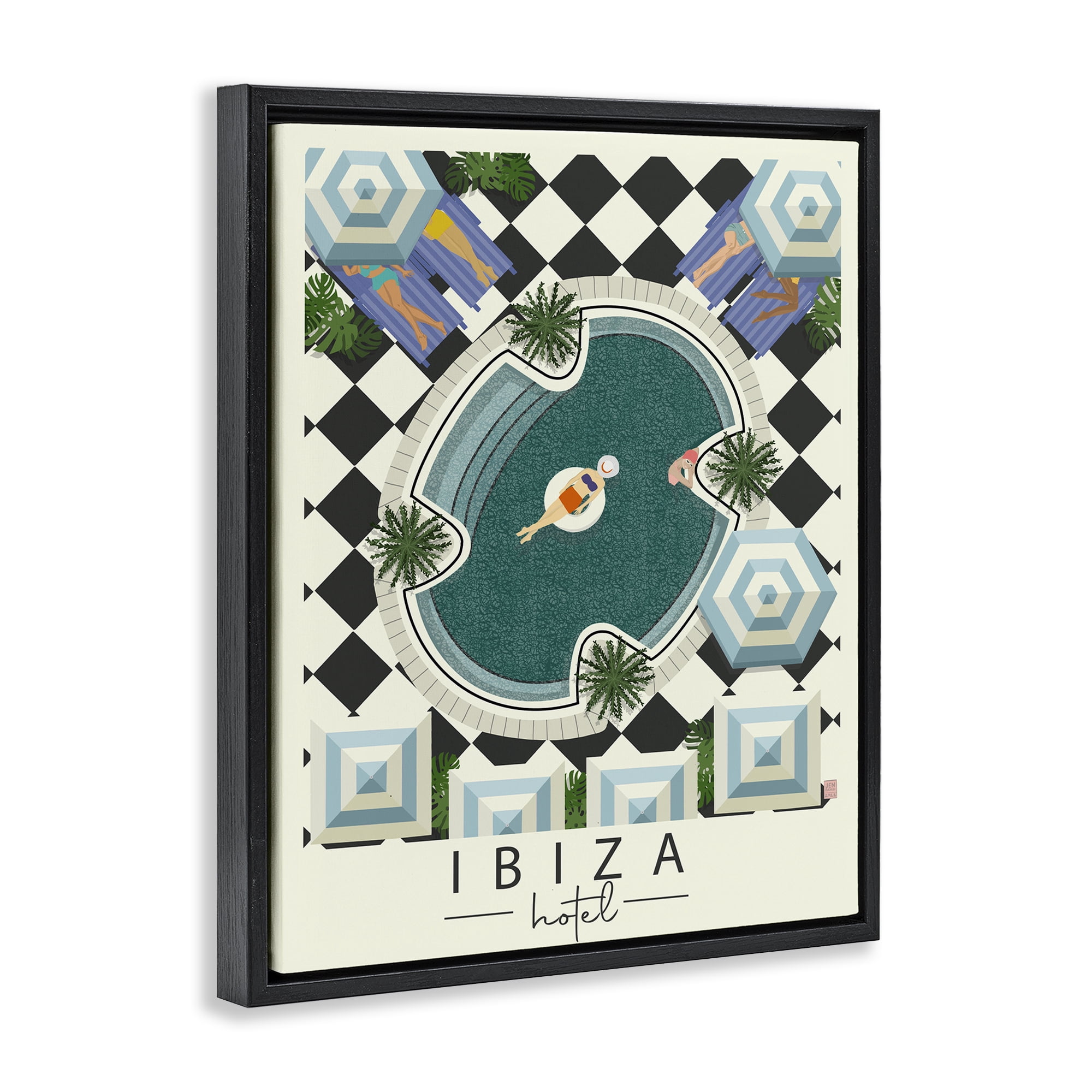 Stupell Industries Ibiza Hotel Aerial Pool Black Framed Floater Canvas Wall Art, design by Jen Bucheli