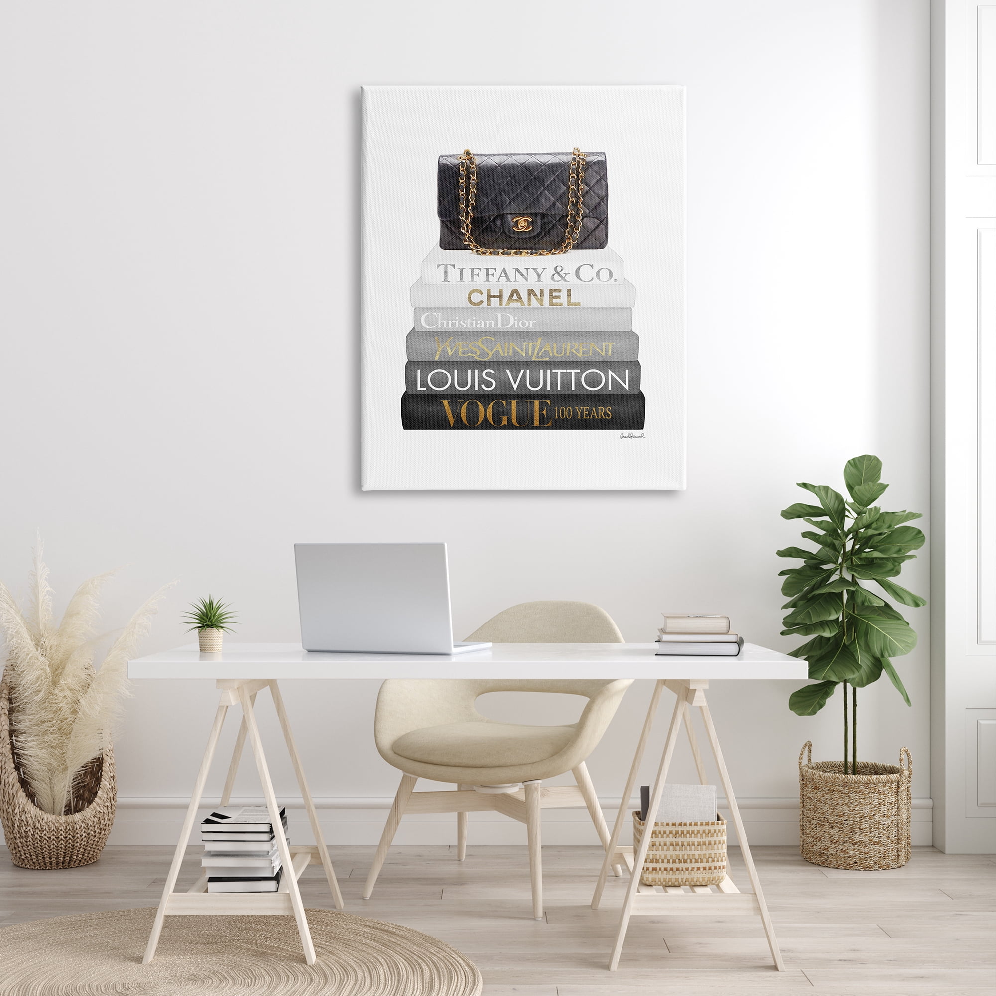 Design by Amanda Greenwood Black Glam Purse Chic Modern Bookstack 36 in x 48 in Painting Canvas Art Print, by Stupell Home Décor