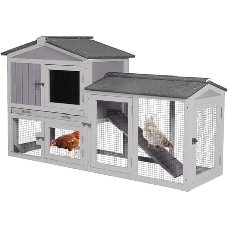 Chicken Coop Outdoor, Wooden Chicken House with Leakproof Tray and Waterproof Roof, Small Chicken Coops for 2 Chickens, Duck House, Rabbit Hutch (Gray)