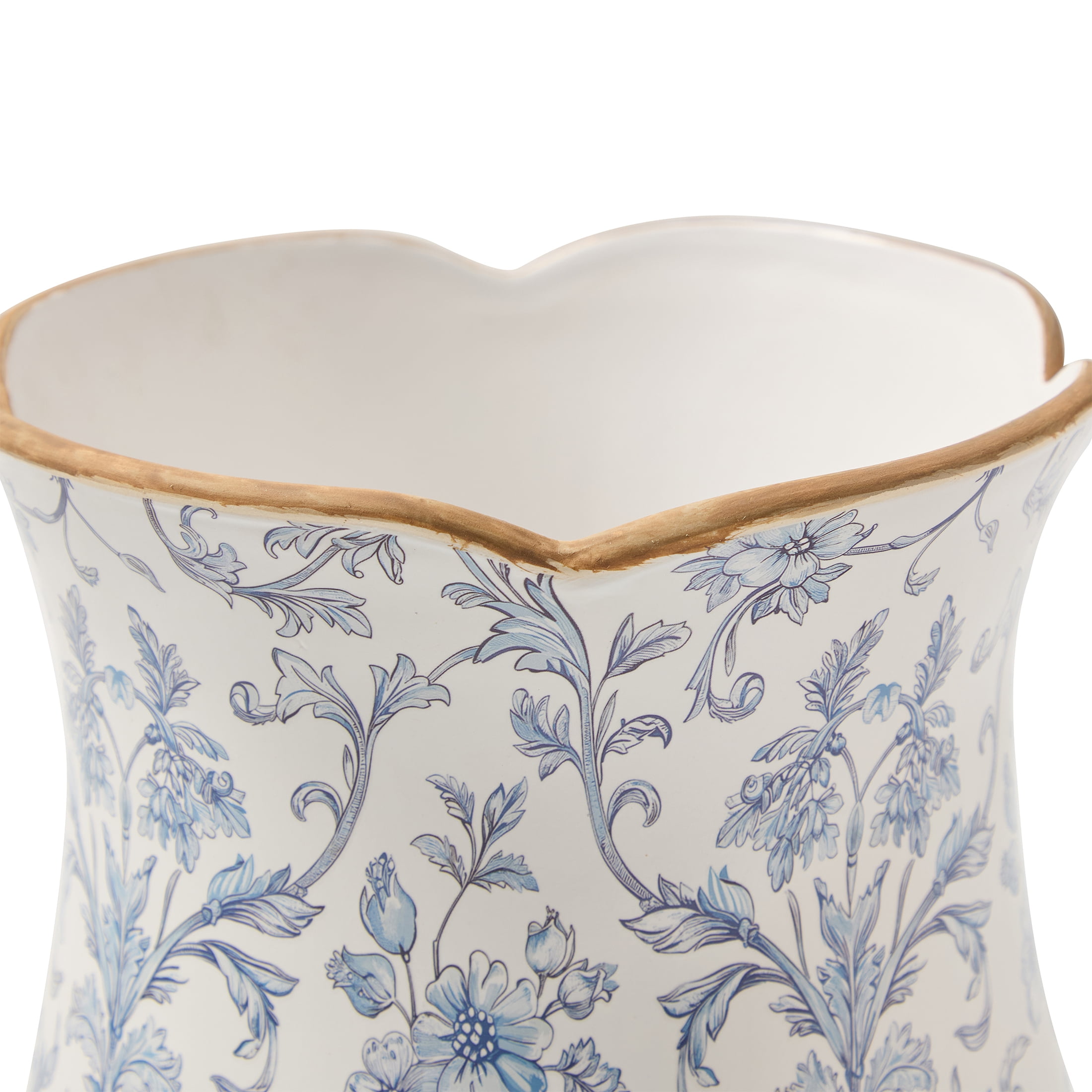 My Texas House 6" White/Blue Floral Scallop Trim Ceramic Vase