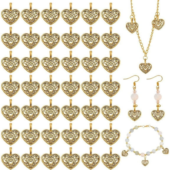 100pcs Hollow Heart Charms Golden Metal Love Heart Charm Pendant for DIY Necklace Bracelet Earring Craft Valentine Mother's Day Valentine's Day Thanksgiving Jewelry Making