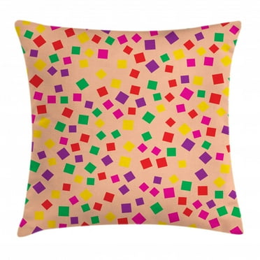 Carnival Throw Pillow Cushion Cover, Squares Illustrations Scattered onto a Plain Background Celebration, Decorative Square Accent Pillow Case, 24" X 24", Peach and Multicolor, by Ambesonne