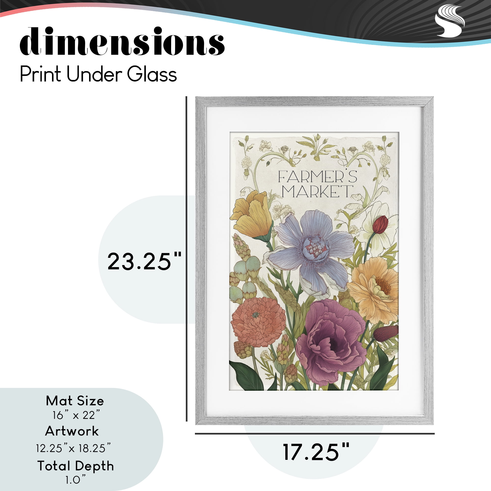 Vintage Farmer's Market Garden Gray Framed Print Under Glass, design by Sasha