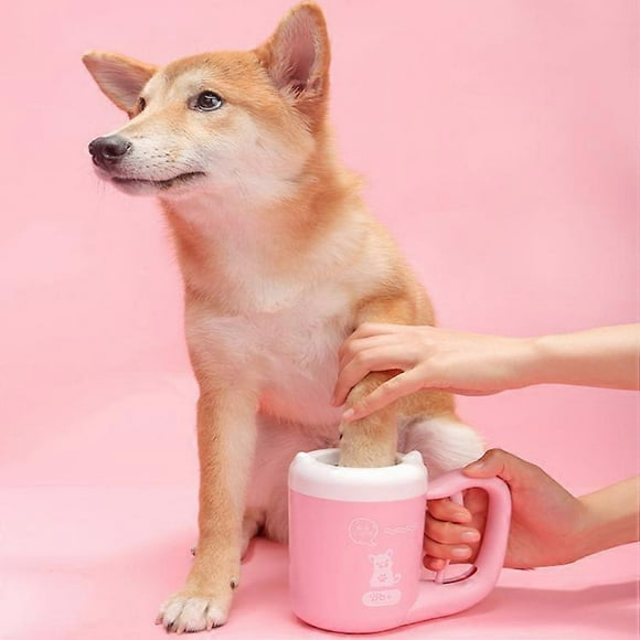 Pink Dog Paw Cleaner Cup Muddy Paw Cleaner for Small Dogs Cats Foot Washer Portable Semi-Automatic Pet Paw Cleaner