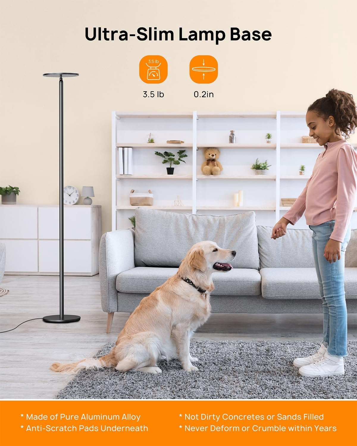 TROND LED Torchiere Floor Lamp, Dimmable 30W, 3000K Warm White Light Max.5000lm, 5-Level Black