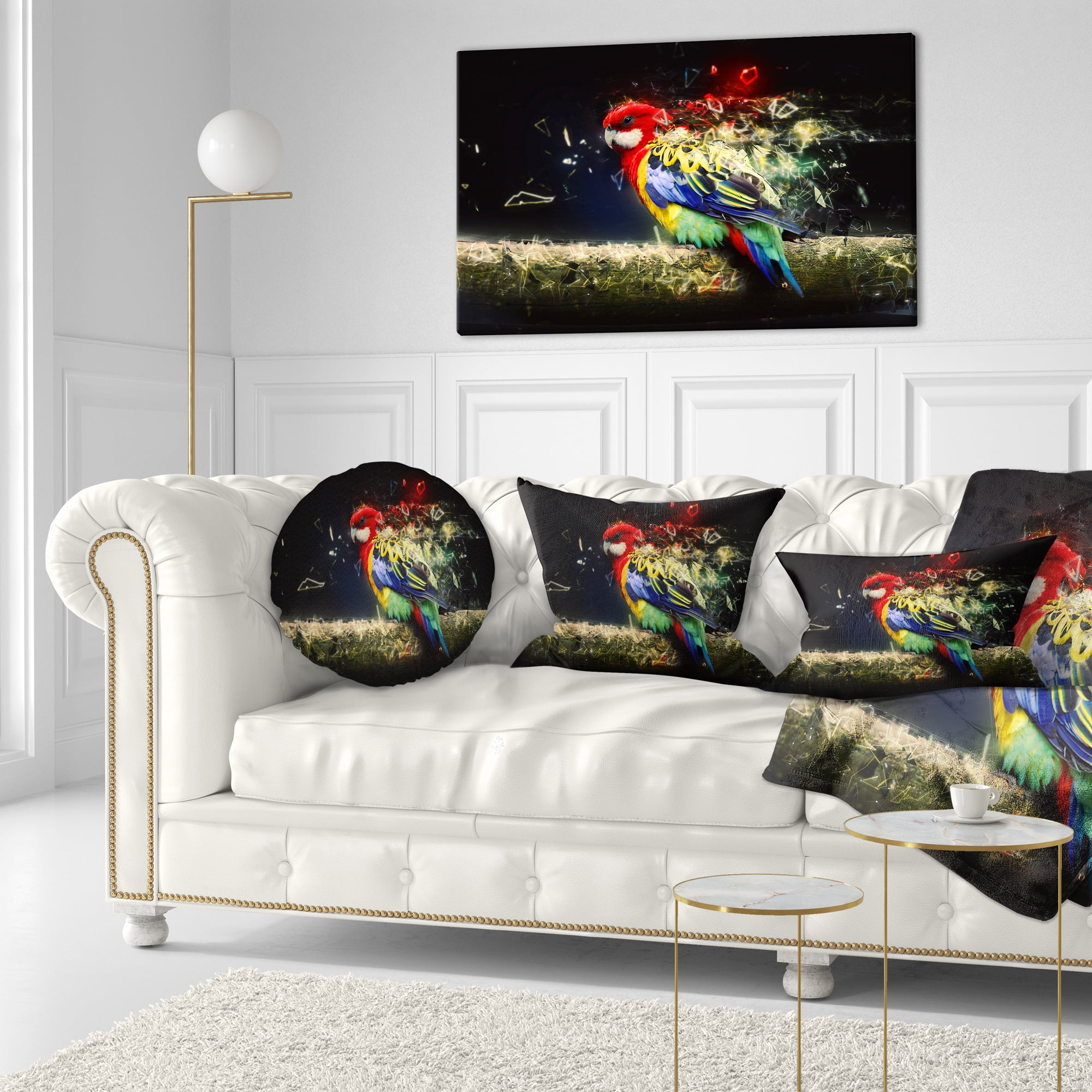 Designart Colorful Parrot on Branch - Animal Throw Pillow - 12x20