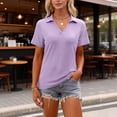 thumbnail image 5 of Womens Short Sleeve Polo Shirts V Neck Casual Basic Golf Shirts Casual Collared Solid Short Work Summer Tops Light Purple XXXL, 5 of 5