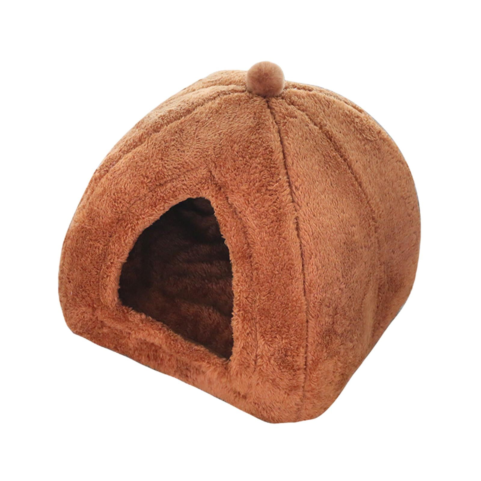 Cat Bed Comfortable Rest Calming Semi Enclosed with Nonslip Waterproof Bottom Kitten House Pet Bed for Indoor Cats Dogs Rabbits Kitten Puppy , Brown L