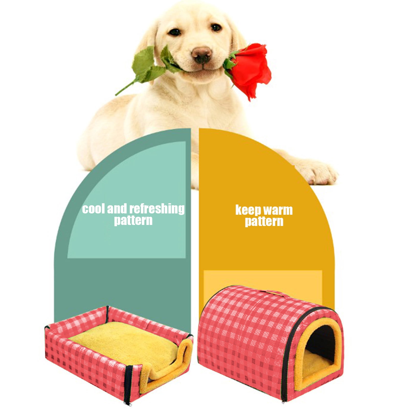Matoen Small Dog House Indoor, 2 in 1 Washable Covered Dog Cat Bed,Insulated Cozy Pet Dog Igloo Cave, M Size for Cats and Puppies, Red