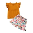 thumbnail image 1 of FOCUSNORM  Baby Girls 2PCS Outfit Set Fly Sleeve Tops + Floral Print Shorts Set, 1 of 10