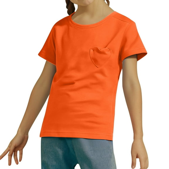 Little Kid Girls Short Sleeve Heart Pocket T Shirts Casual Tee Tops Blouse Girls Tops Size 6x Camisole Size 5 Cute Loose for Teen Referee Top Long Sleeve Shirt for( 2 12 Years) 4-5 Years Orange