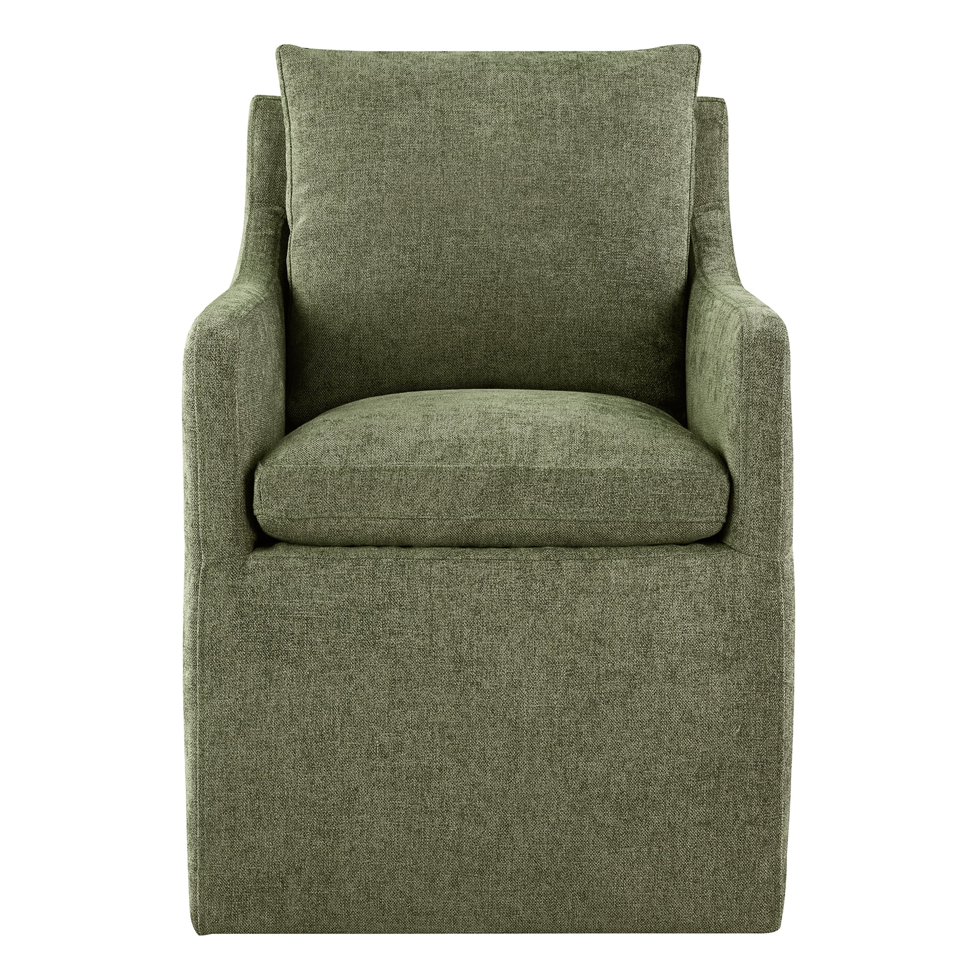Spruce & Spring Upholstered Dining Arm Chair with Casters, Green Fabric