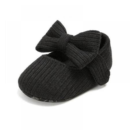 

Baby Girls Bowknot Crib Shoes Soft Sole Mary Jane Ballet Flats Infant Prewalker Dress Knit Cotton Walking Shoes with Bow