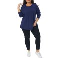 thumbnail image 2 of Plus Size Top for Women Long Sleeve Crew Neck Pleated Shirts Loose Fit Tunic Tops 2X Navy Blue, 2 of 5